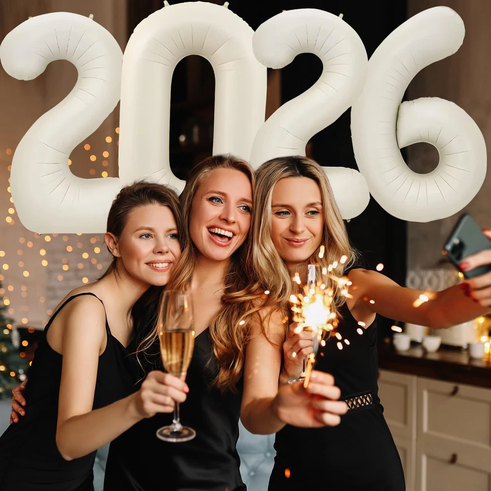 Globos número lámina blanco crema 32 pulgadas 2026, 2026 decoraciones de año nuevo para... Foto 4 de 4