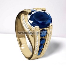 Flawless Blue Sapphire With 925 Sterling Silver Gold Plated Ring For Men #D21