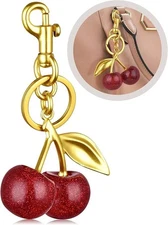 Coach Red Cherry Apple Bag Charm Keychain Resin Metal Brass Purse Decoration
