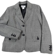 Vintage Pendleton 100 Virgin Wool Sz 10P Black Houndstooth Blazer Quiet Luxury