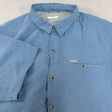 Columbia Shirt Mens XL Blue Omni-Shade Sun Protection Check Fishing Hiking