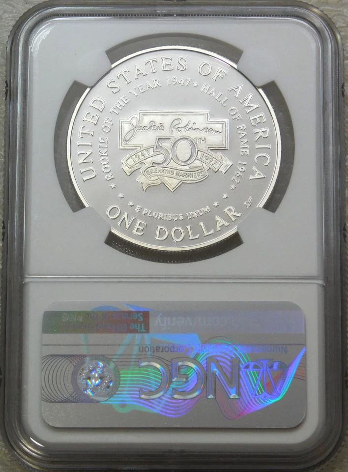 1997 S Jackie Robinson Silver Dollar NGC PF69 Ultra Cameo New Holder #D182 - Image 2 of 2