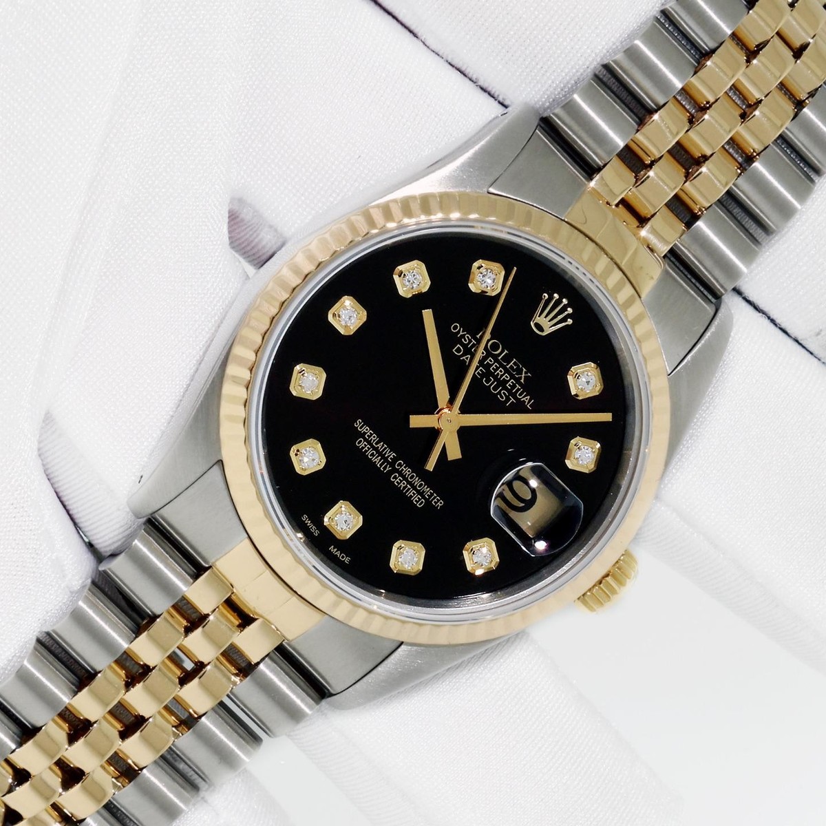 ROLEX Datejust ブラックダイヤル Rolex DateJust QS Black Diamond Dial Steel and 18 karat Gold