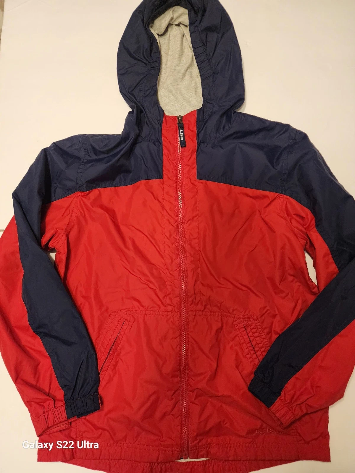 LL Bean Jacket Youth Boys size XL 18 Red Blue Trail Model Rain Coat Hooded Tek