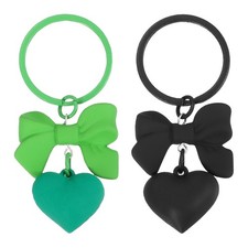 2 Pcs Cute Bow Heart Keychain for Women for Handbag, Lake Green/Black