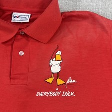 Vintage Hanes Made In USA Everybody Duck Red Golf Polo John Baron Size XL