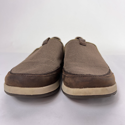 Olukai Makia Leather Mesh Textile Upper Brown Slip On  display picture 1