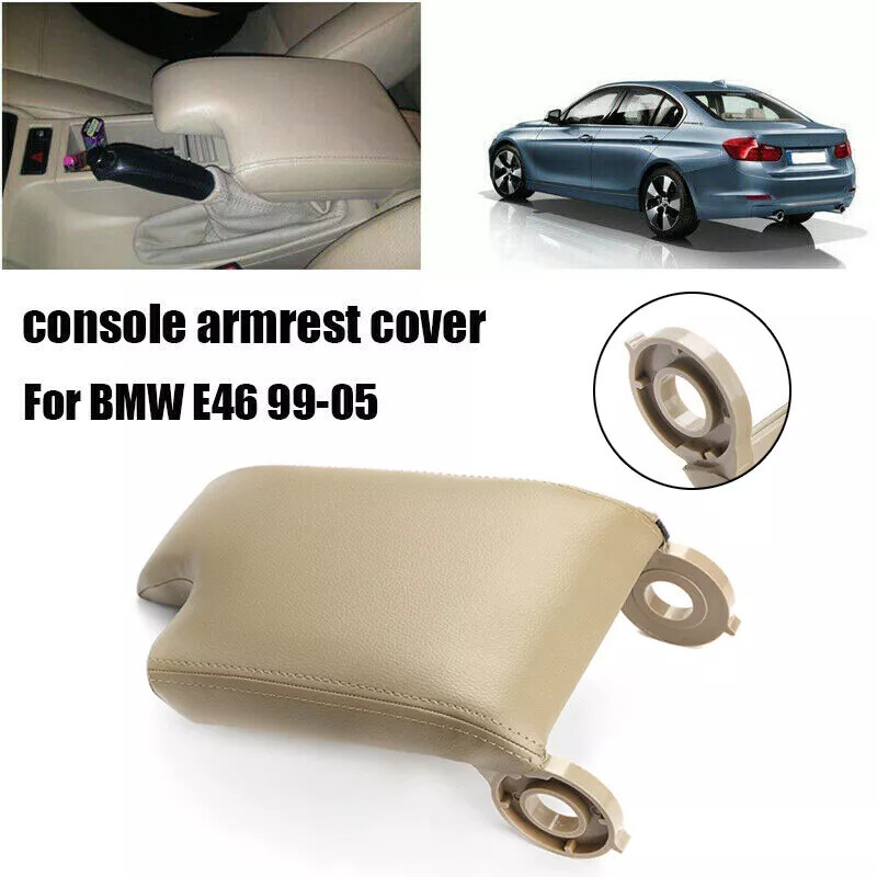Center Console Lid Armrest Cover For BMW E46 3 Series 1999-2005 - Beige Leather & ABS