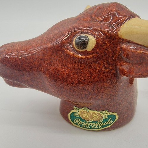 ROSEMEADE NORTH DAKOTA POTTERY BULL BULLS OX HEAD SALT & PEPPER SHAKERS - Picture 3 of 9
