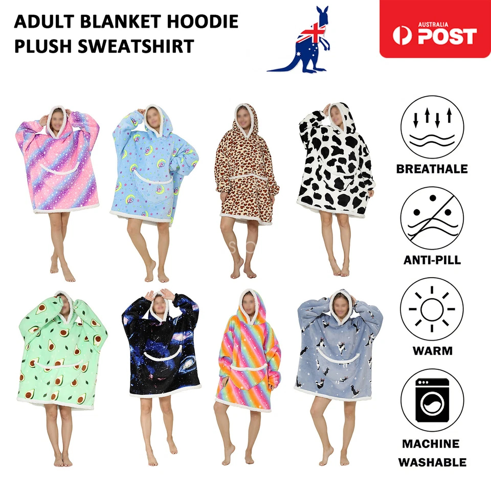 Adult Kids Oversized Hooded Blanket Fleece Hoodie Plush Flannel Sweatshirt Warm