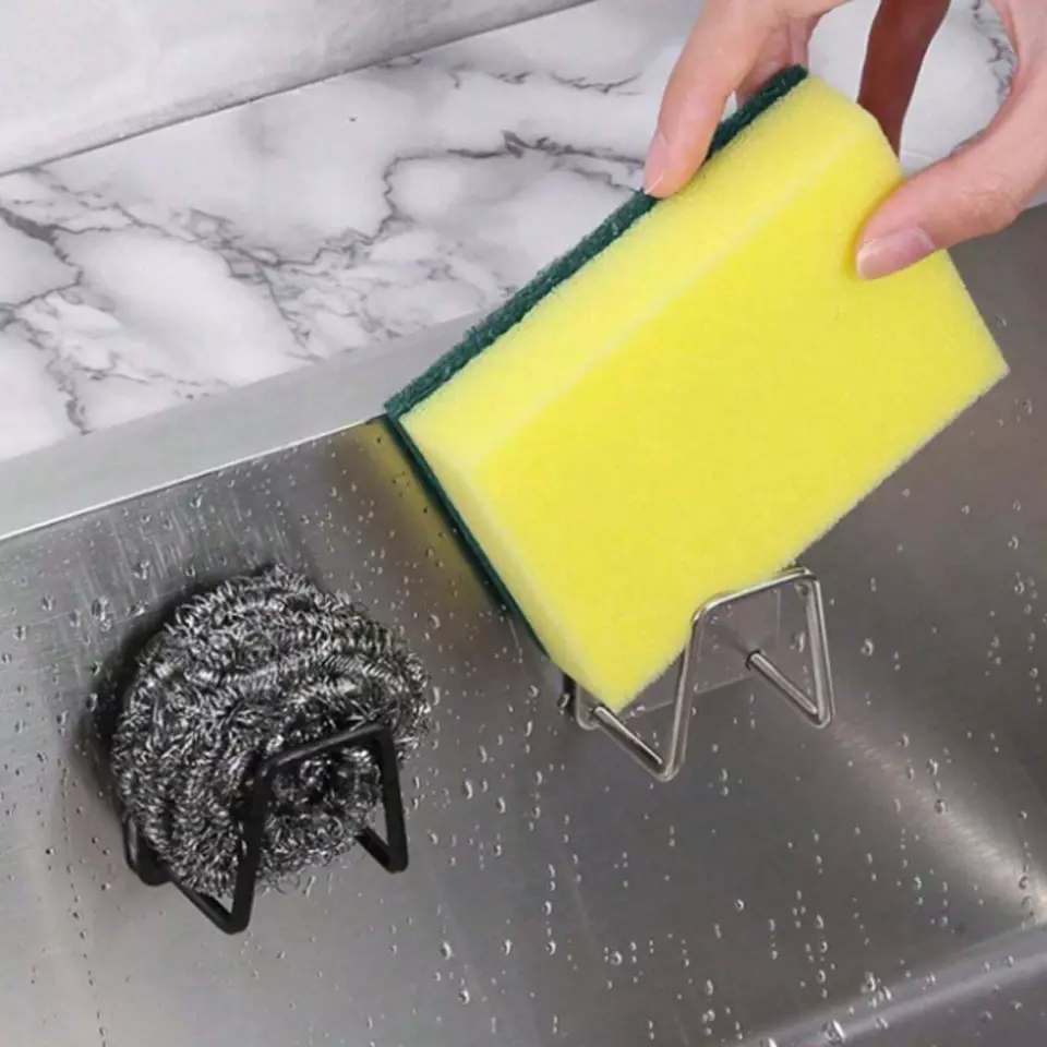 Soporte de esponja para fregadero de acero inoxidable - Estante para platos autoadhesivo, gancho de pared organizar Foto 4 de 4