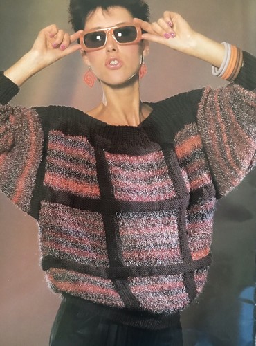 1980s Pastel Stripes Checks Dolman Polo Crew Cleckheaton Knitting Pattern Roxy - 第 4/12 張圖片