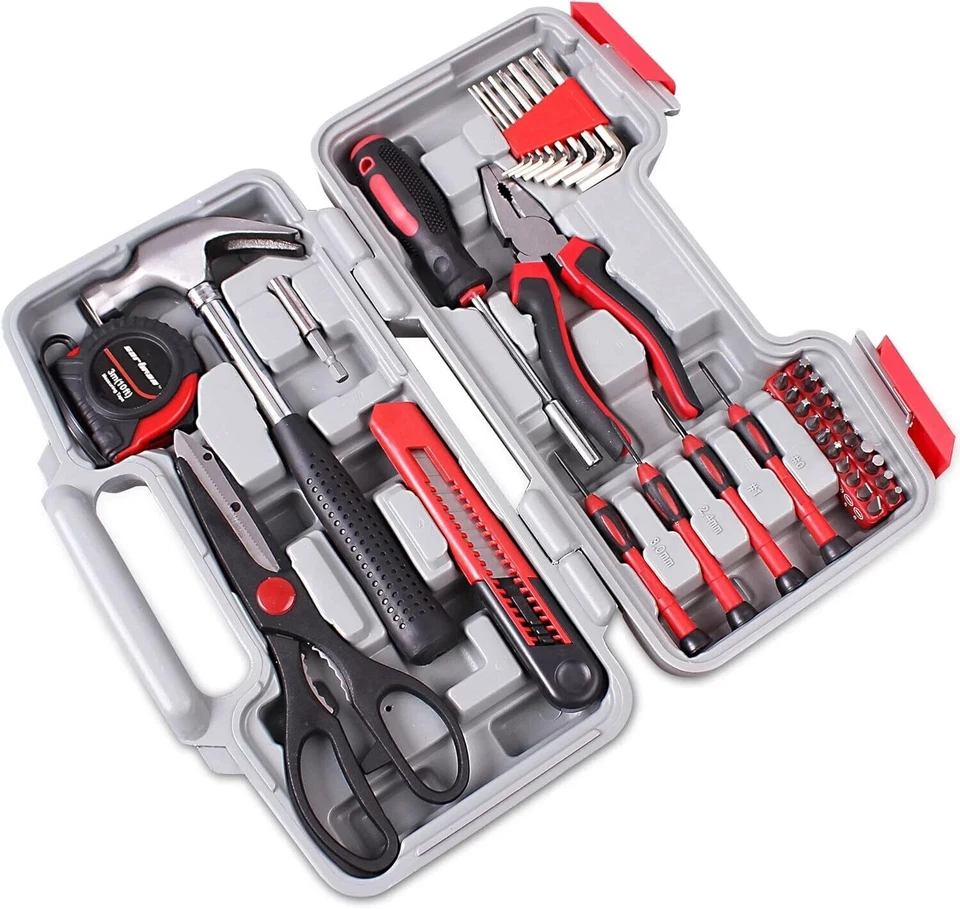 CARTMAN 39piece Tool Set General Household Kit with Plastic Toolbox Red - Image 3 of 4