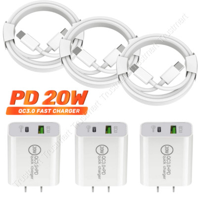 3Pack 20W PD Fast Wall Charger USB C QC 3.0 Power Adapter For iPhone 14 13 12 11
