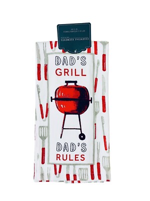 DAD s Grill, DAD s Rules Bbq Kitchen Towels Set of (2) 16'' x 26'' - NWT