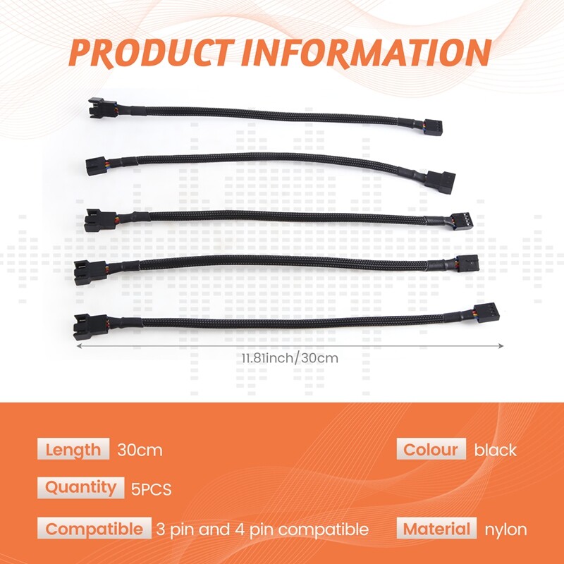 PWM Fan Extension Cable 11.8 Inch PC Fan Extension Cable Compatible