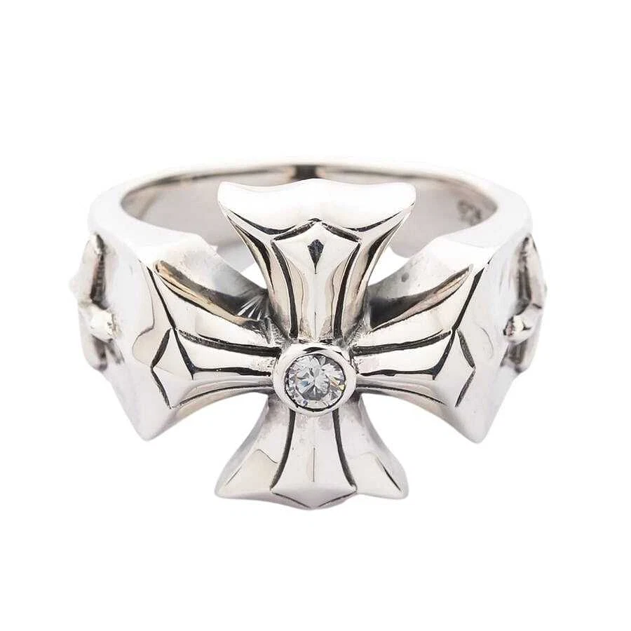 Diamond Cross 925 Sterling Silver Men s Ring Gothic Biker New eBay