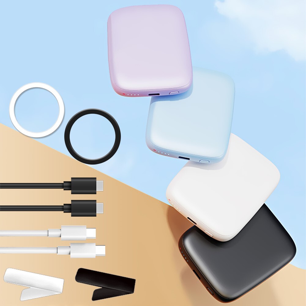 Versatile 5000mAh Palm-Sized Magnetic Wireless Power Bank for iPhone or Android