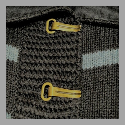 LRL Lauren Jeans Co Womens Cable Knit Sweater L Blue Stripe Metal Toggles VTG - Picture 6 of 17