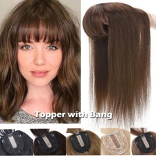CLEARANCE Topper Remy Human Hair Toupee Hairpiece Clip In Silk/Mono Base BANG US