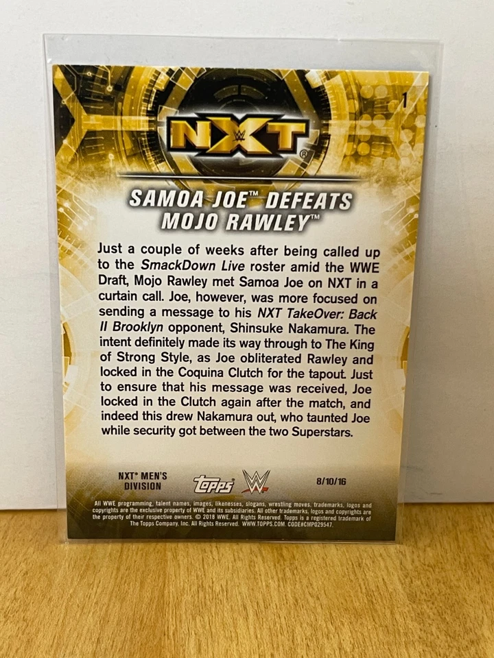 2018 Topps WWE NXT Matches and Moments #1 Samoa Joe Defeats Mojo Rawley - Image 2 of 2