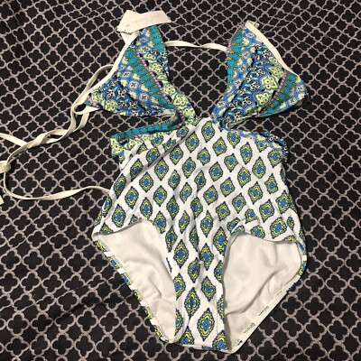 Coastal Zone Jantzen Womens Medium Cool Diamond Paisley Wrap One-piece Swimsuit