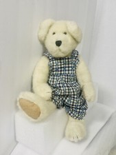 Boyds Bears Plush Beige Teddy Fully Jointed Plaid Overalls 13  EUC