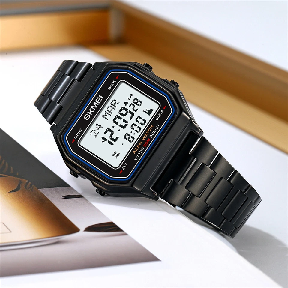 SKMEI Men Square Watch Qibla Time Reminder Digital Steel Wristwatch Prayer Watch - Image 3 of 4