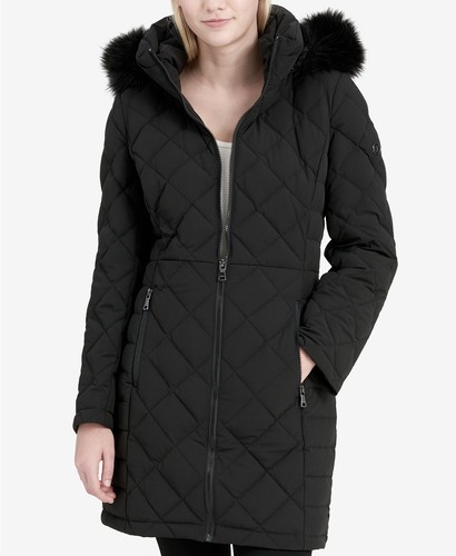 Calvin Klein Faux-Fur-Trim Stretch Down 
