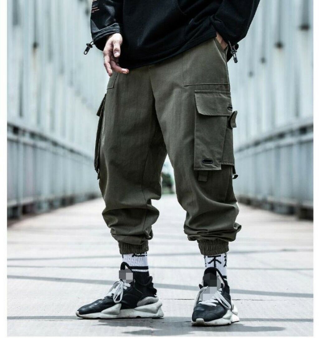 Black Cargo Pants for Men Hip Hop Cargo Trousers Male Vintage