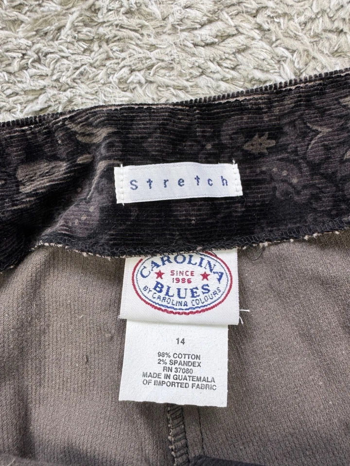 Pantalones De Colección Carolina Blues Para Mujer 14 34X30 Paisley Negro Pana Cachimba Nuevos Con Etiquetas Foto 3 de 4