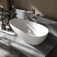 Freistehende Badewanne aus Mineralguss VELA STONE weiß 180x90cm Solid Stone