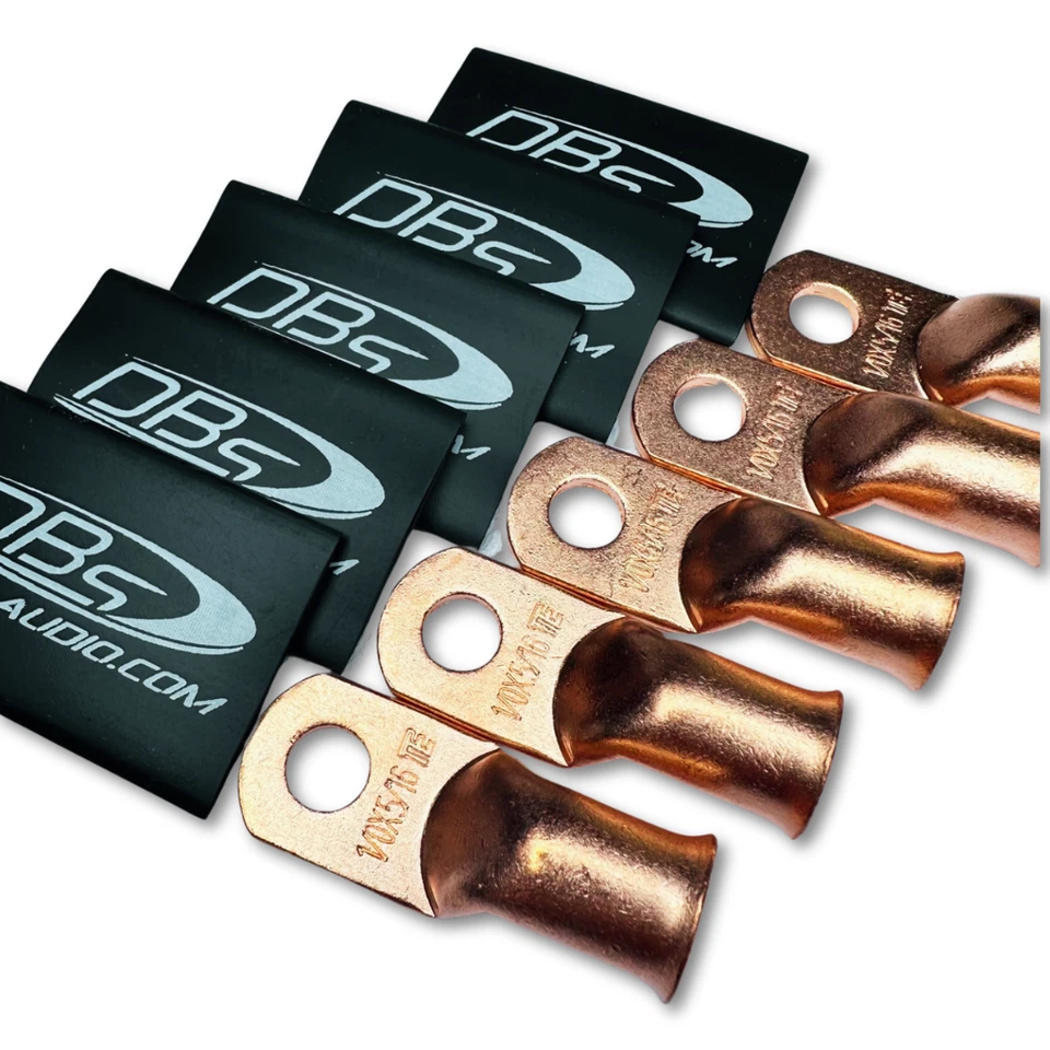 1/0 Gauge Copper Lug Battery Ring Terminals 5/16" Hole - DBs Black Heat Shrink - Image 2 of 4