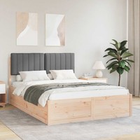 Bettgestell Mit Gepolstertem Kopfteil Dunkelgrau 140 X 190 Cm
