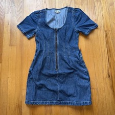 Madewell Dress 2 Blue Denim Zip Front Short Sleeve Mini Pockets Jean Western