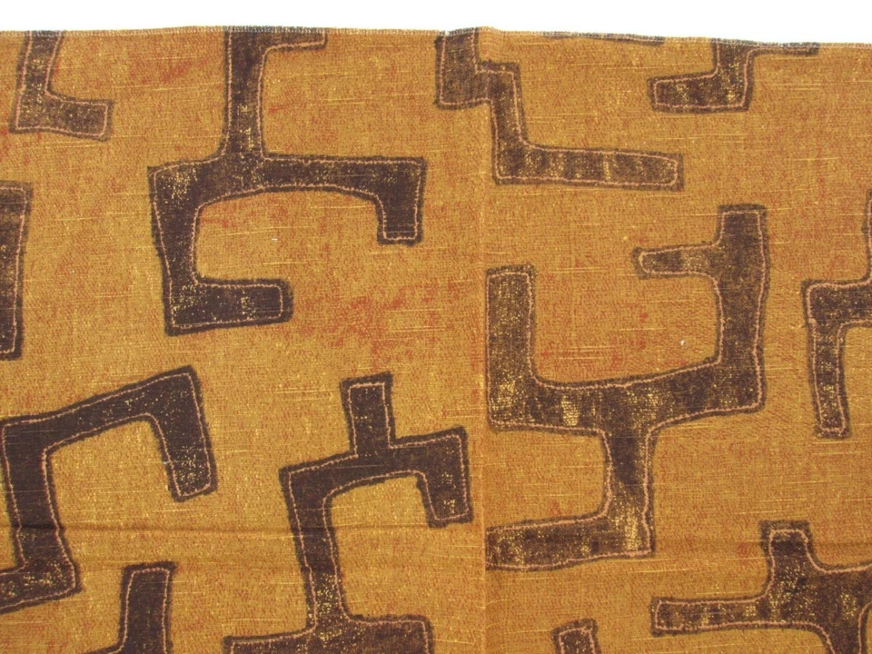 Vintage 90s Brown Tribal Upholstery Home Decor Fabric African Kuba Pattern Brown - Image 2 of 4