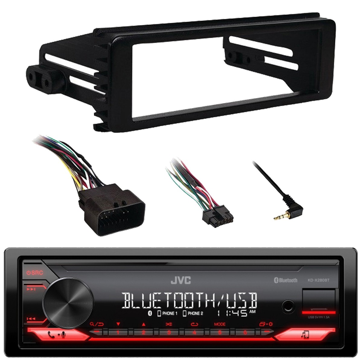 JVC KD-X280BT 1 DIN Bluetooth USB Stereo Receiver, Harley Stereo