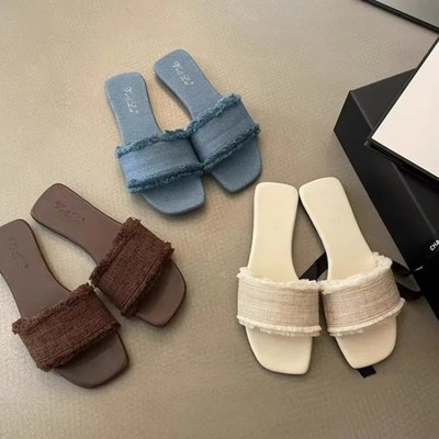 Damen-Pantoletten offene Zehenpartie Sandalen Sommer Strand Flip-Flops flache Hausschuhe Schuhe 