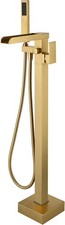 Wowkk Freestanding Bathtub Faucet Brushed Gold Waterfall Tub Filler Floor