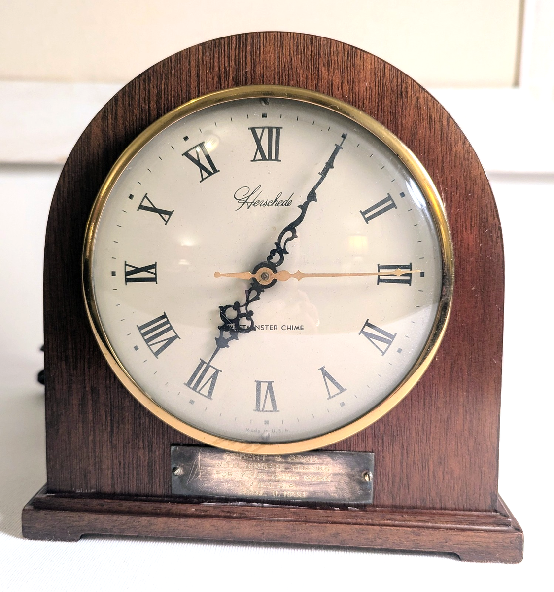 Vintage HERSCHEDE Electric Mantel Clock Westminster Chime Mahogany