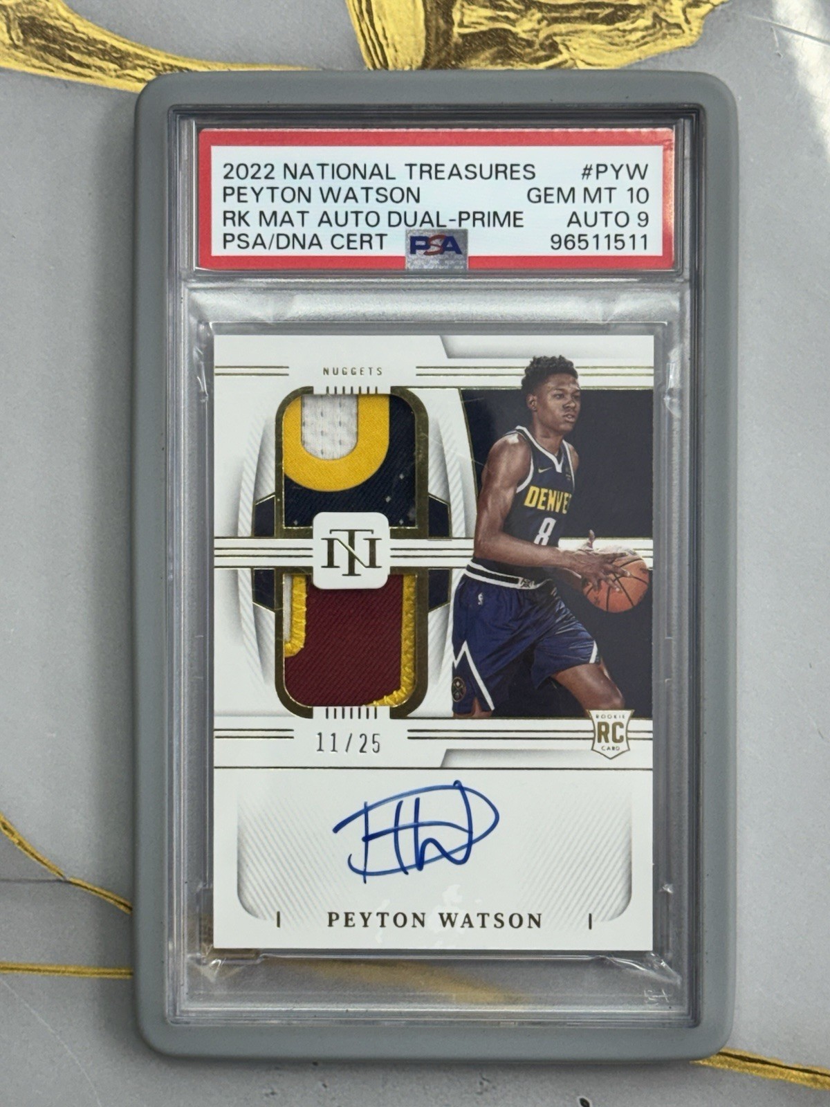 2022-23 National Treasures Peyton Watson Materials Dual Auto /25 PSA 10 Pop 1