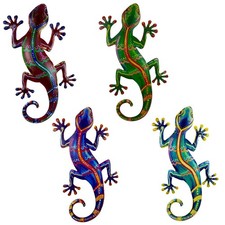 Colourful Gecko Metal Lizard Garden Art Wall Hanging Fence Ornament Decorations