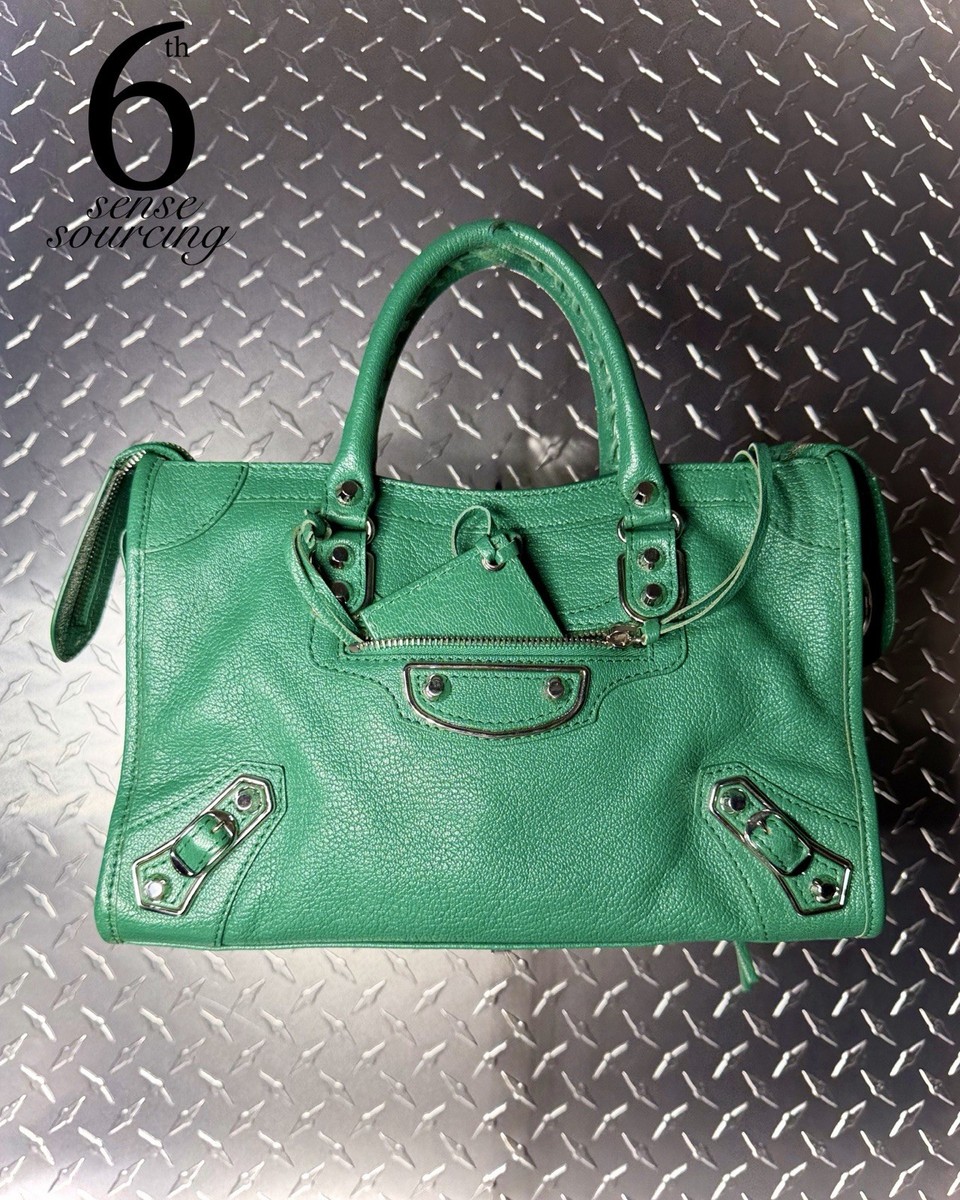 Balenciaga Leather Small Metallic Edge Moto City Bag in Emerald