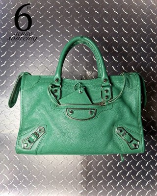 Balenciaga Leather Small Metallic Edge Moto City Bag in Emerald