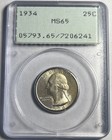 New Listing1934 Washington Silver Quarter Graded Pcgs Ms65 Ogh Old Rattler Holder Toned