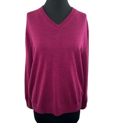 HICKEY FREEMAN Men's Dark Pink Extra Fine Merino Wool V-Neck Knit Sweater XL