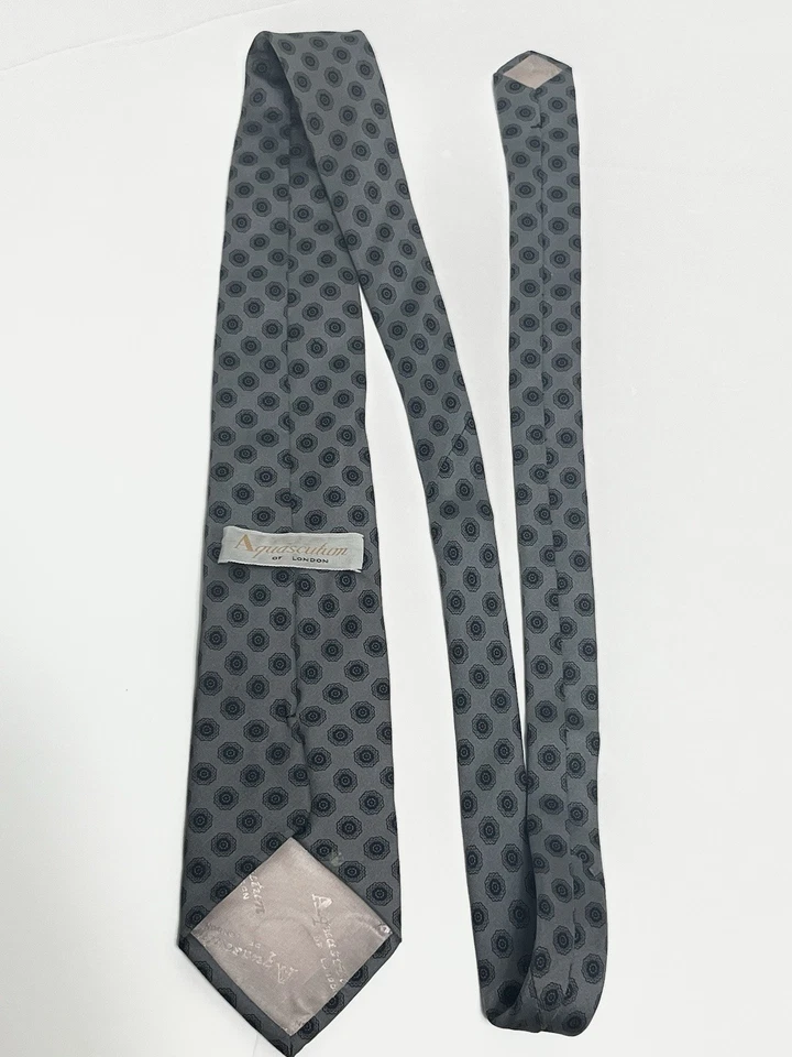 "Corbata vintage AQUASCUTUM para hombre 100 % seda gris estampado floral 3,25"" X 58""" Foto 4 de 4