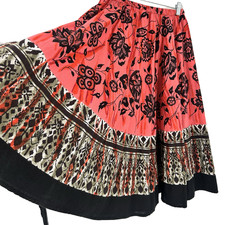 Vintage Tiered Floral Boho Midi Skirt Women L Actual Small Cottage 100 Cotton
