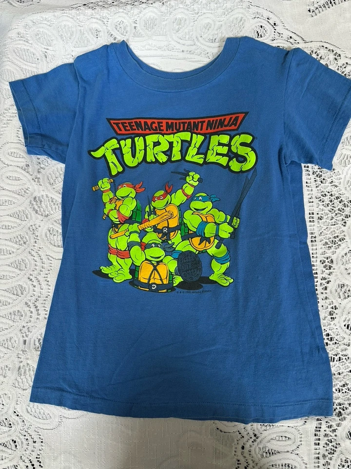 Vintage Youth Ninja Turtles Blue T Shirt In Blue 10-12 Large Hanes USA - Image 2 of 4
