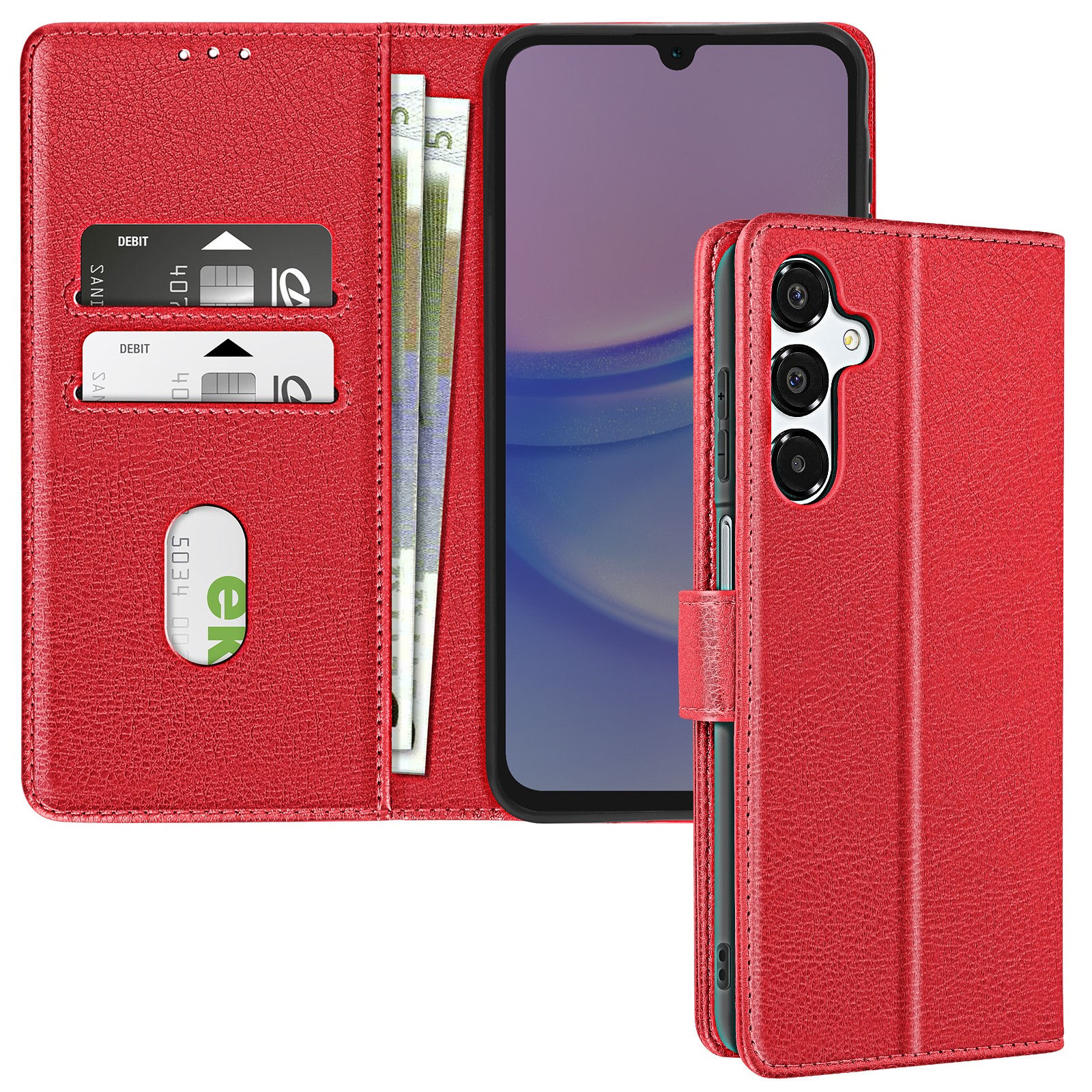 Coque Galaxy A16 rouge Avizar avec support vidéo et étui portefeuille à clapet